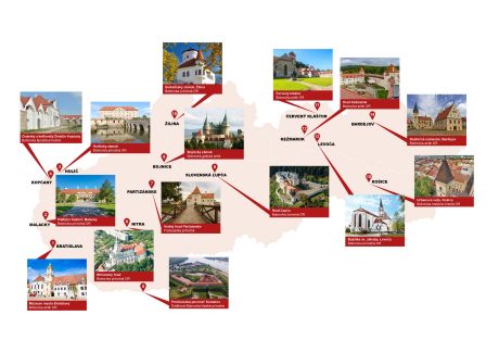 Mapa Slovenska s historickými pamiatkami s krytinou Tondach