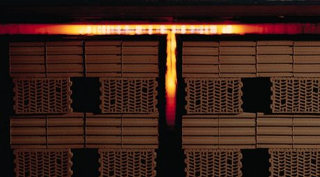 Fire inside the kiln for clay blocks