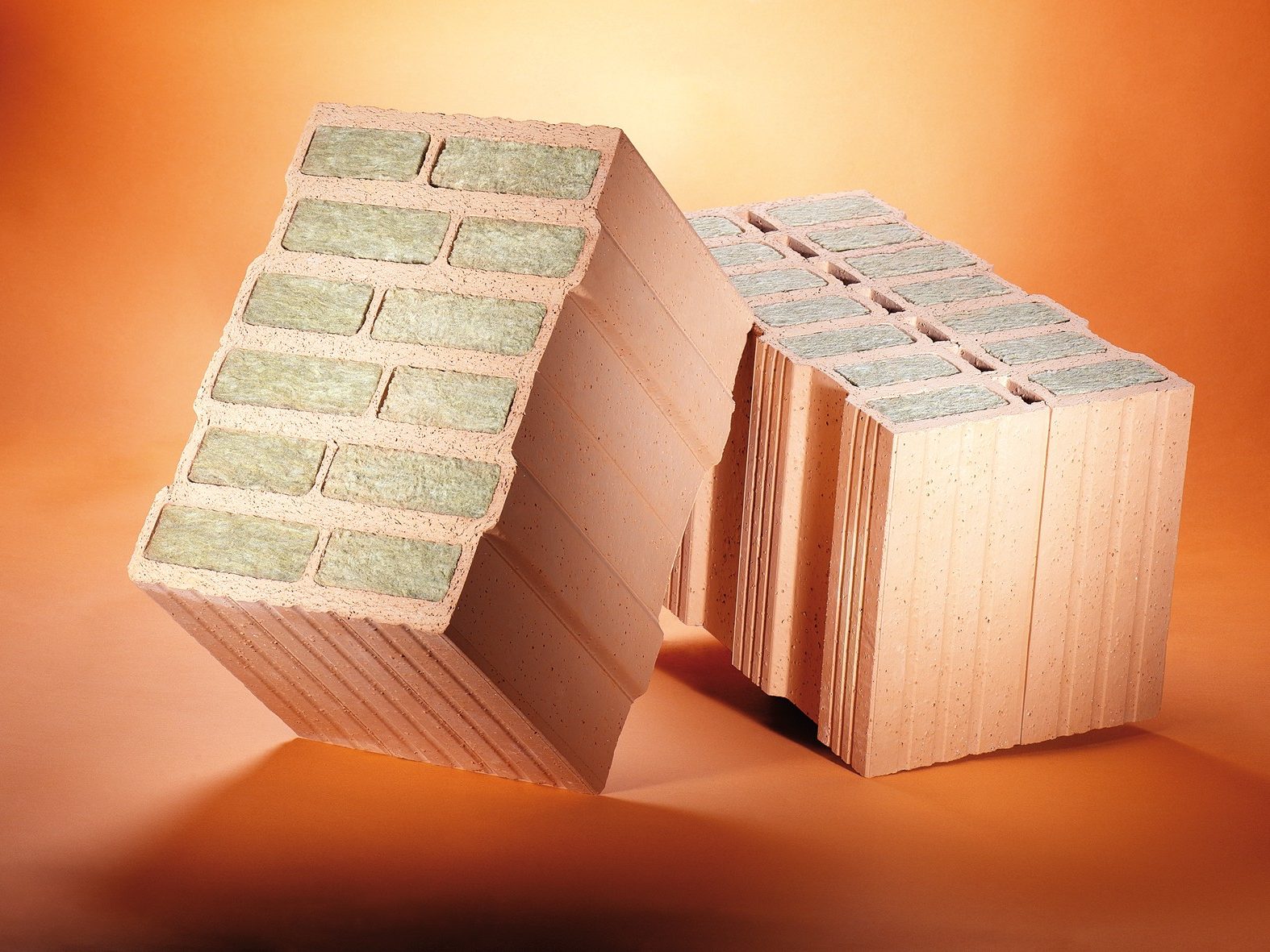 Set of bricks Porotherm 38 T Profi and 38 T Profi 1/2 with orange background