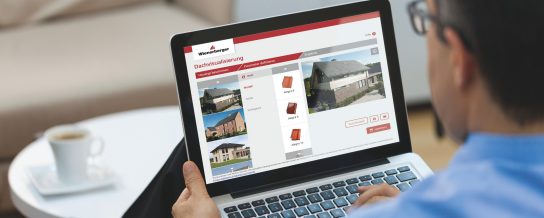 Man working with Koramc roof visualisation tool on laptop