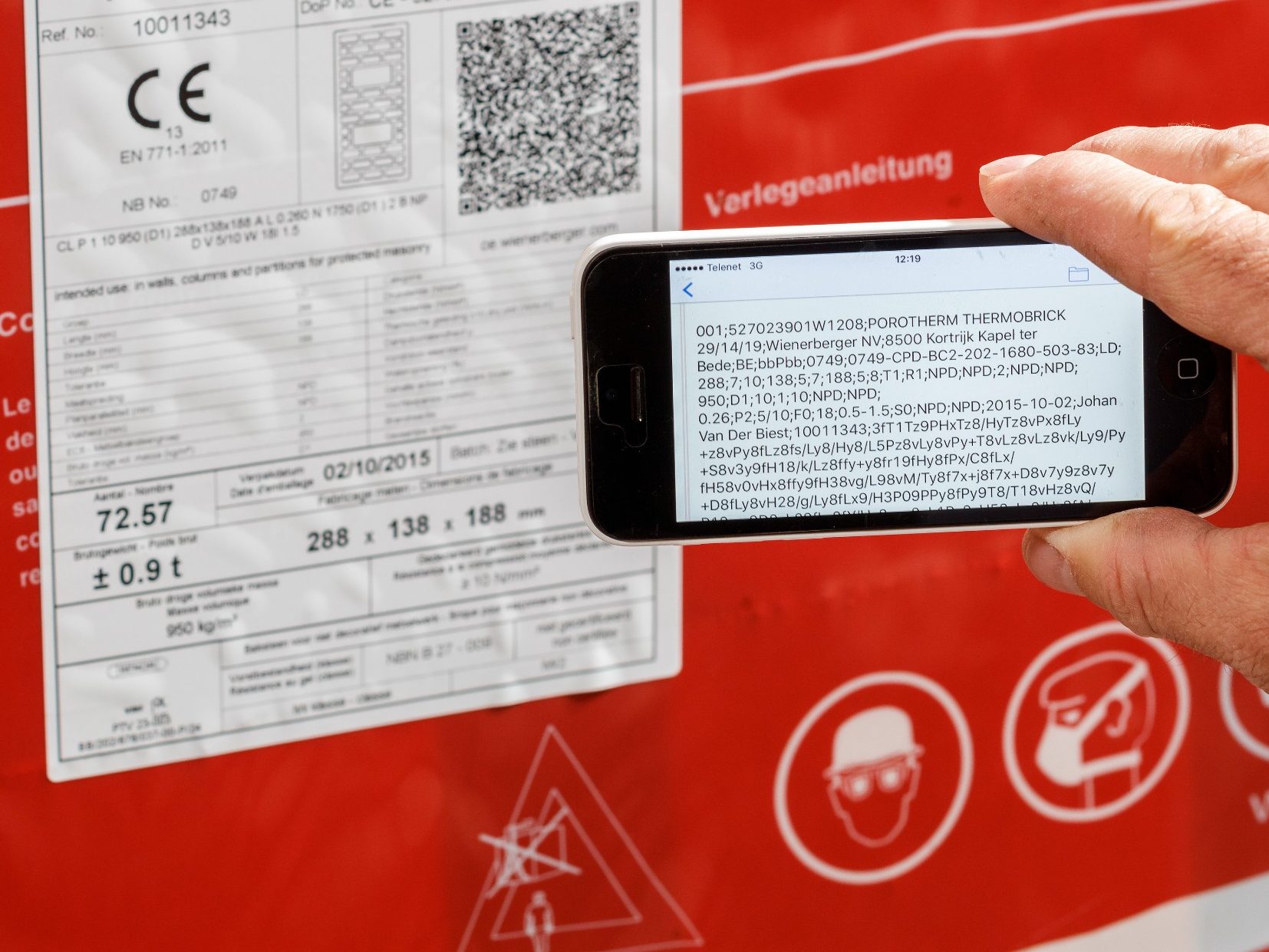 Scanning a QR code while using the app for CE documents