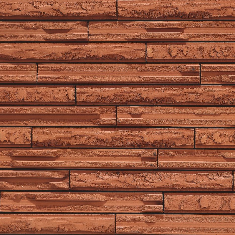 Cassia Rood facing bricks in a wild bond with a glued application